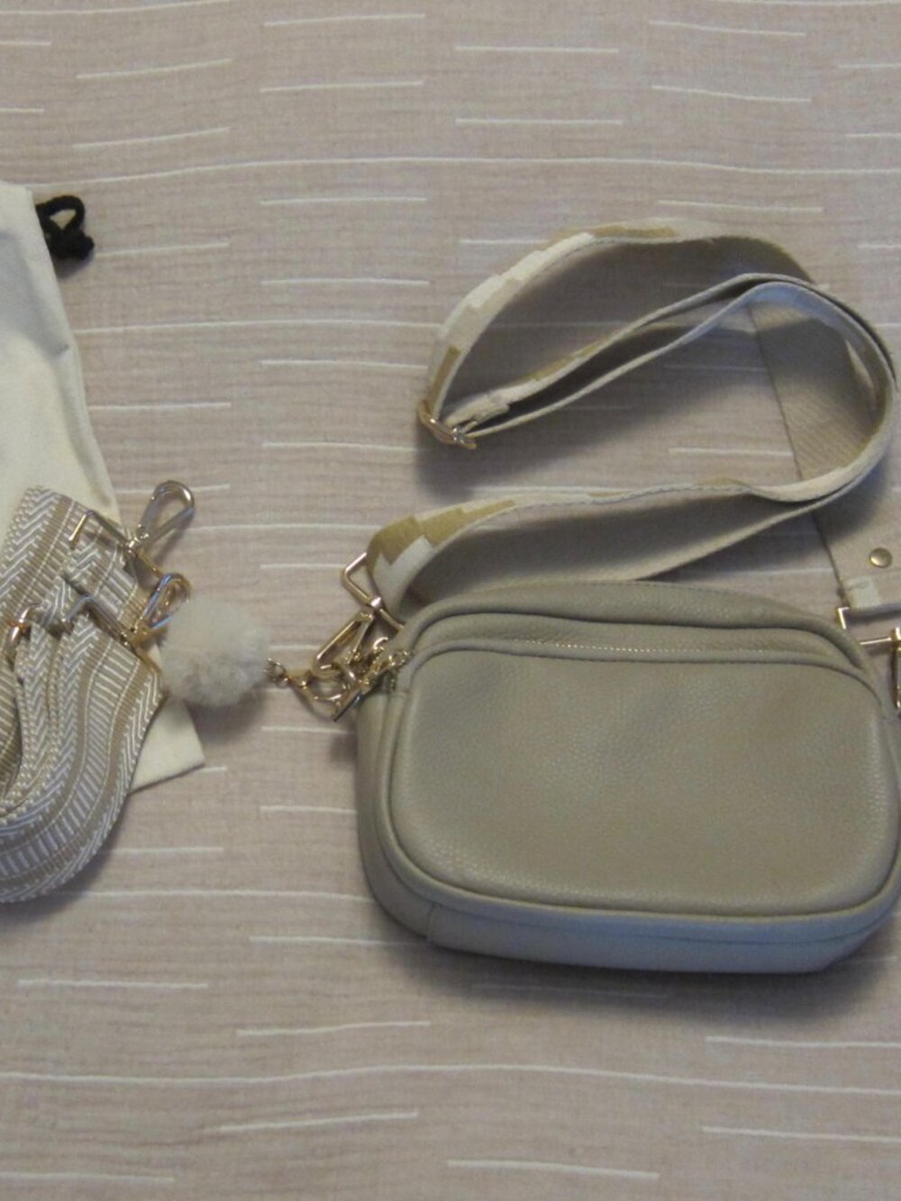 Pom Pom London Gray Crossbody Bag - Neutral Pebble Leather - Picture 10 of 12